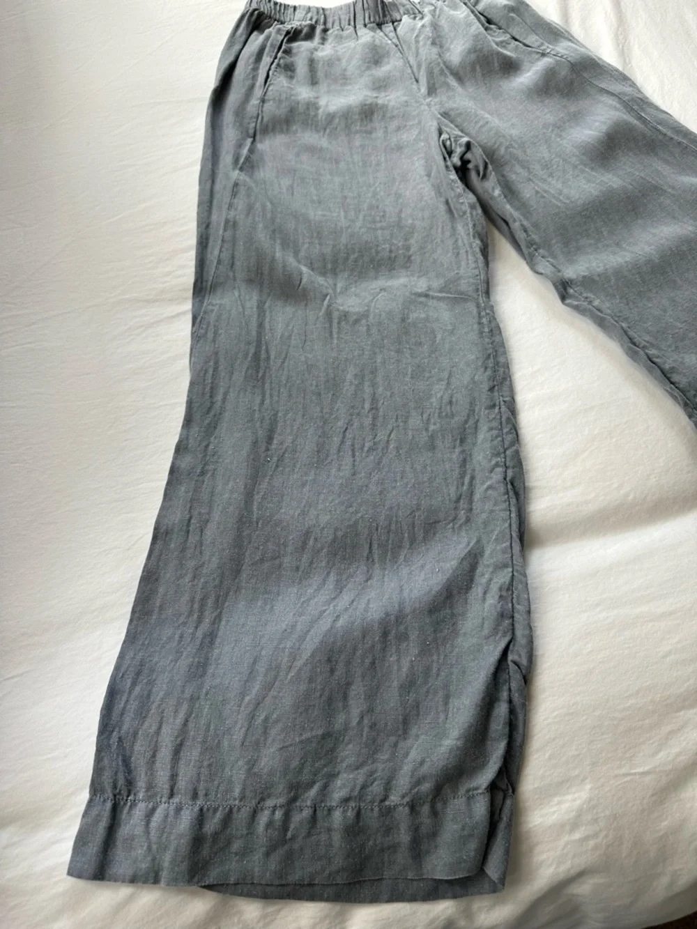 Two-Piece Blue Gray Linen-Blend Top and Pants Set - Picture 4 of 7